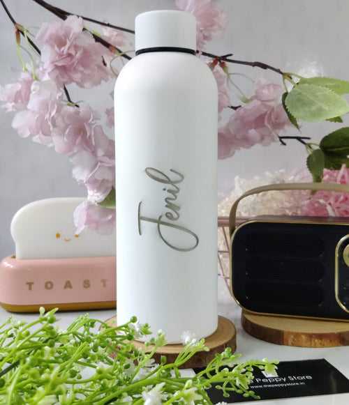 Personalised Cool Insulated Bottle 500 Ml Name Engraved - White