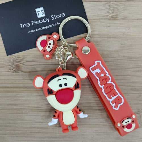 Tiger 3D Silicon Keychain With Bagcharm and Strap