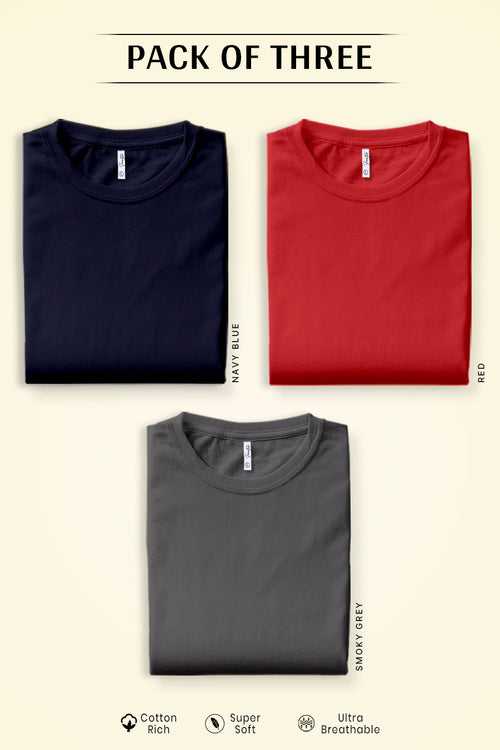 Pack 3 - Navy Blue, Red & Smoky Grey - Classic Crew