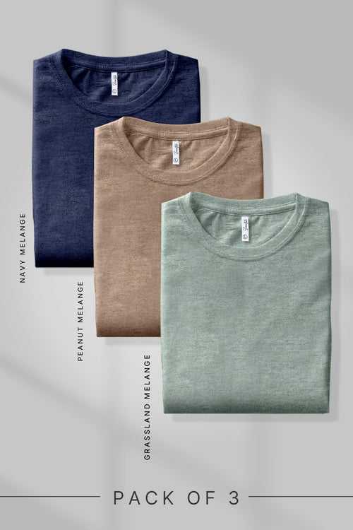 Pack 3 - Navy Melange, Peanut Melange & Grassland - Classic Crew