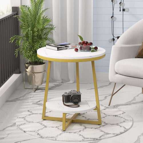 2-Tier Round Side Table with Marble Top