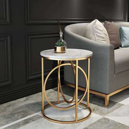 Double Ring Side Table With Marble Top