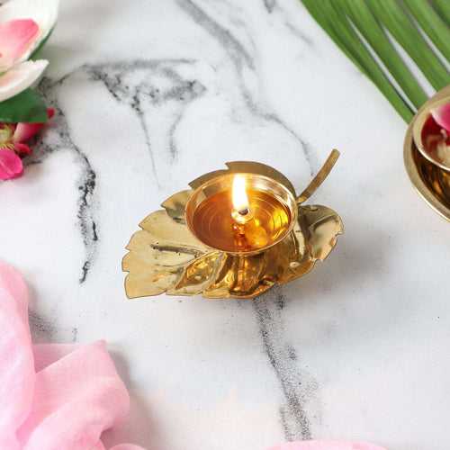 Golden Leaf Brass Diya