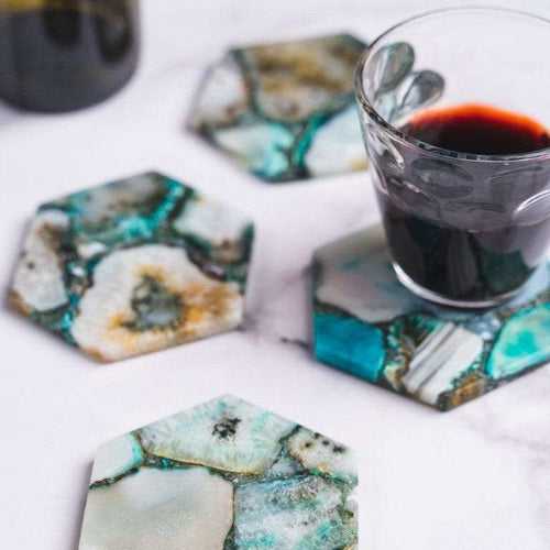 Green Agate Hexagon Coasters - Set of 4