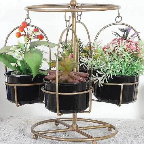 Hanging Wheel Black & Gold Planter Stand