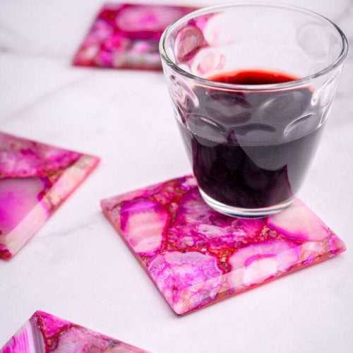 Pink Agate Square Coasters - Set of 4
