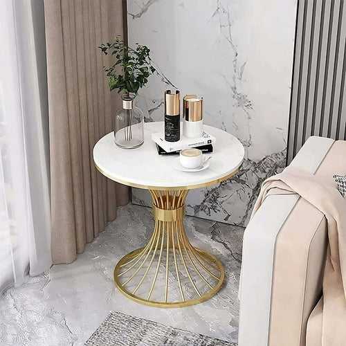 Piped Design Side Table with Marble Top