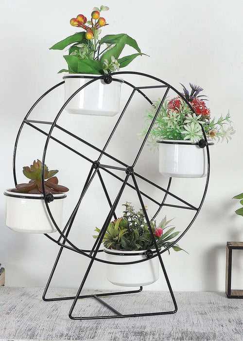 Revolving Wheel Black & White Planter Stand