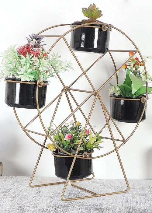 Revolving Wheel Gold & Black Planter Stand