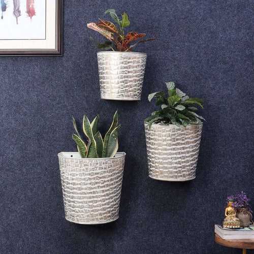 White & Gold Hammered Wall Planter - Set of 3