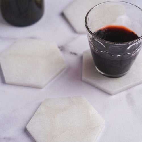 White Quartz Hexagon Coasters - Set of 4