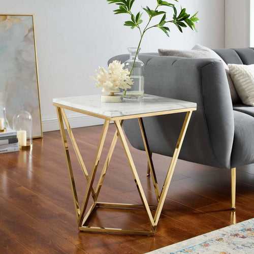 Trapezoid End Table With Marble Top