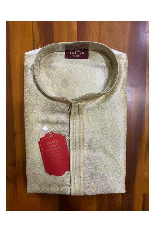 Southloom Light Brown Woven Designs Semi Silk Short Kurta for Men