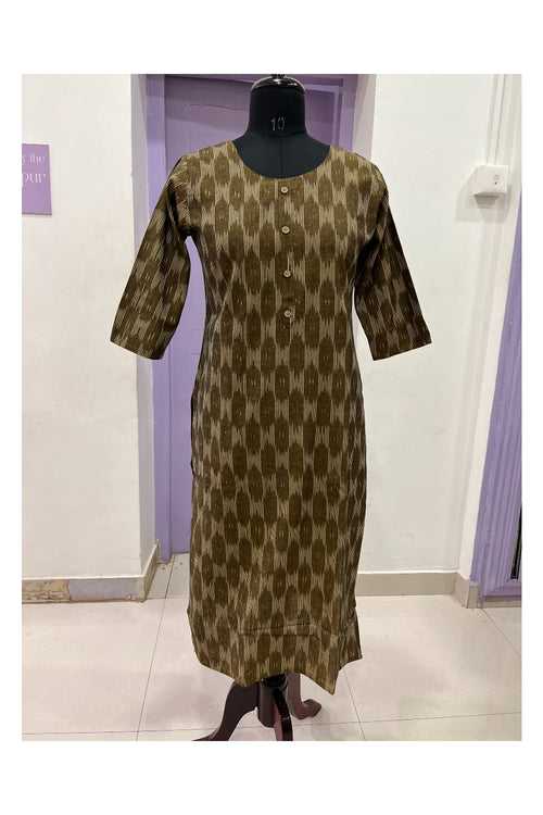 Southloom Stitched Cotton Kurti in Olive Green and Printed Designs