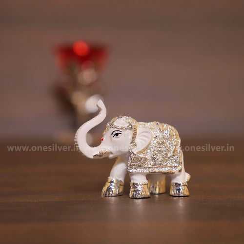 Elephant White Silver Pair 2"