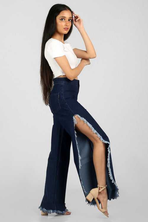 Fringed Wide Leg High Waist Jeans