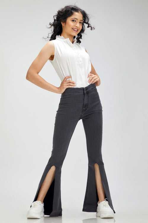 Peek-a-Boo Bell Bottom High Waist Jeans