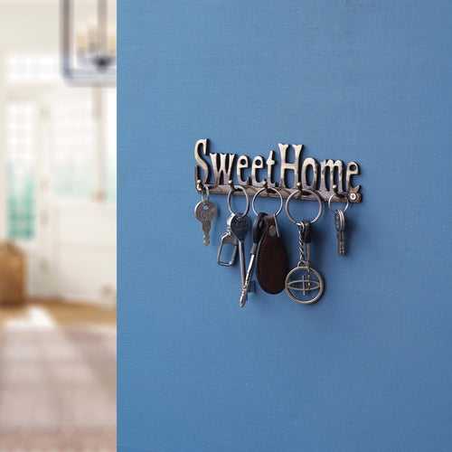 Golden Brass "Sweet Home" Designer Key Holder with 5 Hooks for Home, Office