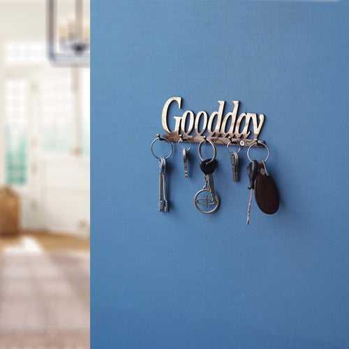 Golden Brass "Good Day" Designer Key Holder with 5 Hooks for Home, Office
