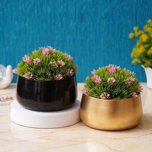 Black & Golden Metal Planters Flower Vases Pots for Indoor Outdoor Plants, Living Room, Balcony, Gardening, Tabletop, Home, Office Decor, Set of 2