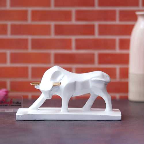 White Polyresin Majestic Charging Bull Statue for Home, Office Decoration