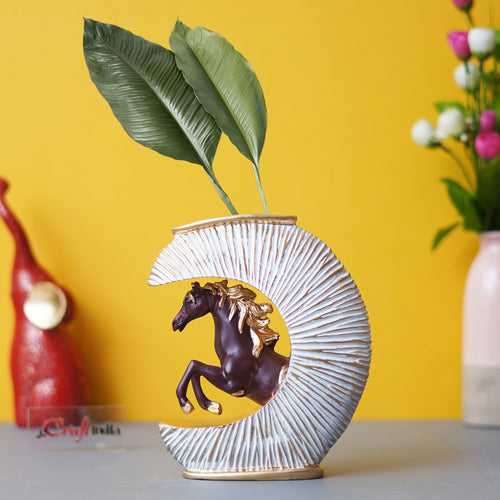 Multicolor Polyresin Running Horse Statue Flower Vase Animal Figurine Planter Decorative Showpiece