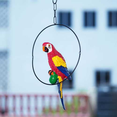 Polyresin Red Parrot Bird Figurine with Hanging Ring Decorative Showpiece