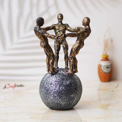 3 Man Group Standing on Ball Human Figurine Showpiece for Home, Office, Table Decor
