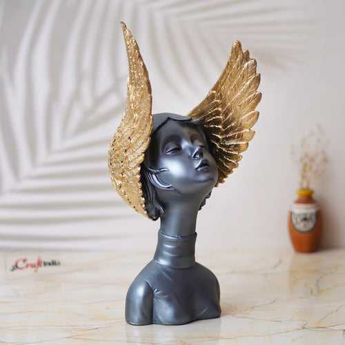Grey & Golden Fairy Lady Statue Decorative Showpiece for Home Decor
