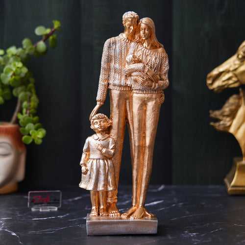 Golden Beloved Family of Husband, Wife, Daughter, and Son Human Figurines Decorative Showpiece