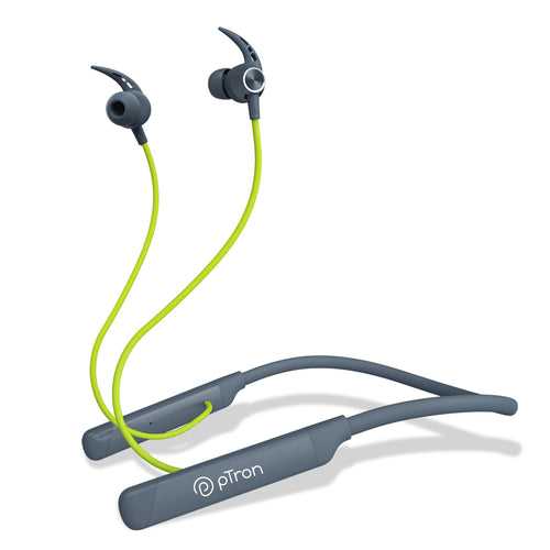 PTron Tangent Sports, BT5.2 Headphone, HD Mic, Dual Device Pairing, in-Ear Wireless Earphone (Green/Grey)