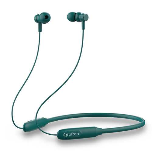 pTron Tangent Flex Bluetooth 5.3 Wireless In-Ear Headphone with Mic,Wireless Neckband (Green)