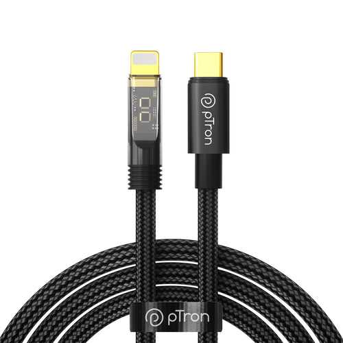 pTron Solero 30W Type-C to 8 Pin USB Fast Charging Nylon Braided Cable (1M, Black)