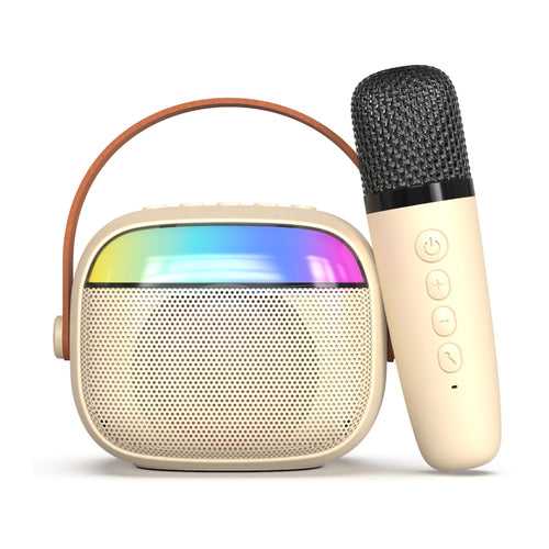 pTron Fusion Smart 10W Mini Bluetooth Speaker with Wireless Karaoke Mic, 10Hrs Playtime, RGB Lights, Voice Effects(Ivory White)