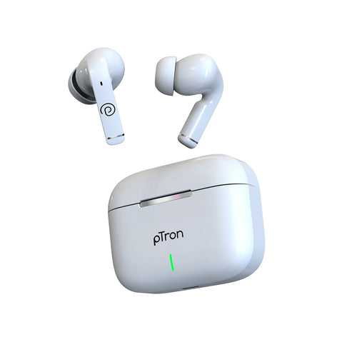 pTron Basspods P251+ with 50Hrs Playback, 12mm Driver, ENC, Movie Mode, Touch Controls Bluetooth Wireless Headphones (White)