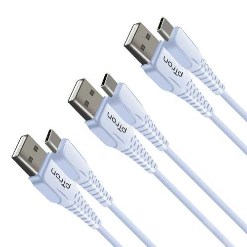 pTron Solero T241 2.4A Type-C Data & Charging USB Cable, Made in India, 480Mbps Data Sync Speed & Durable 1 m Long USB Cable for Type-C USB Devices (Pack of 3) (White)