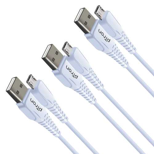 pTron Solero M241 2.4A Micro USB Data & Charging Cable, Made in India, 480Mbps Data Sync Speed & Durable 1 m USB Cable for Micro USB Devices (Pack of 3) (White)