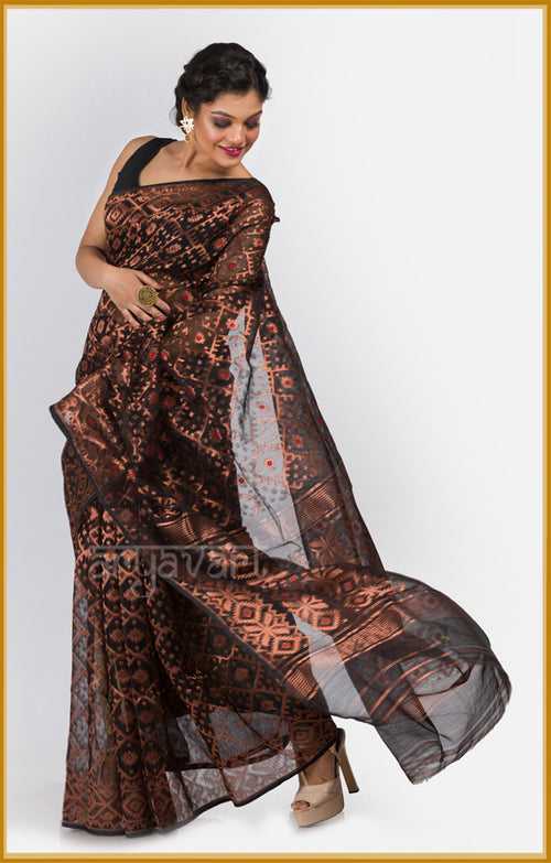 Black Jamdani Saree with Stunning Zari Woven Design