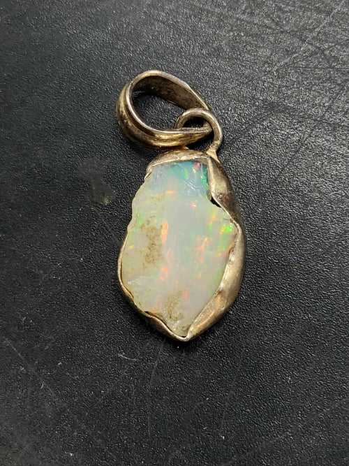 Ethiopian Opal Rough Single Stone Pendant in Silver - Unearth the Raw Beauty of Opal Gemstone