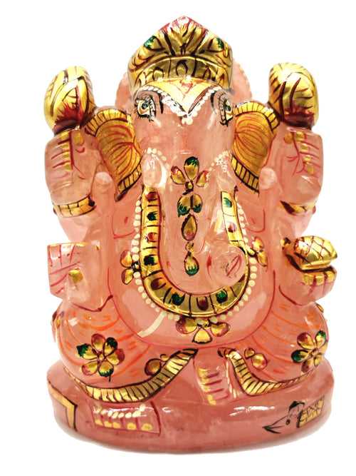 Ganesha Statue in Natural Rose Quartz Painted - A Symbol of Divine Beauty and Wisdom | Ganapati idol | Home Decor | Ganesh Murti | gift a ganesha
