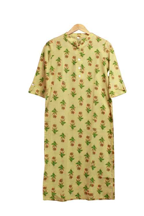 Cotton Flower Buti Print Kurta in Sage Green