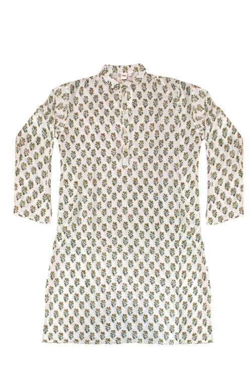 Cotton Gud Buti Printed Men Kurta in White