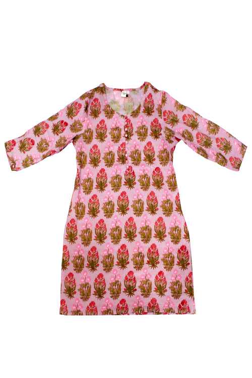 Cotton Buti Print Tunic in  Blush Pink