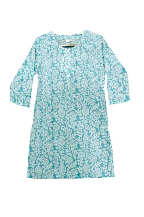 Cotton Lotus Jaal Print Tunic in Sea Green