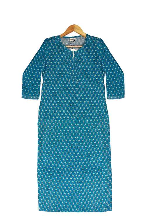 Cotton Mahin Buti Print Kurta in Turquoise