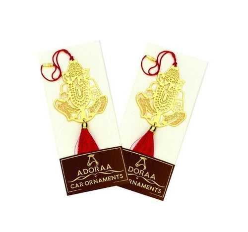 Pack of 2 - Ganesha Ganpati Ganesh Siddhivinayak Hanging Accessories for Car rear view mirror Decor in Brass