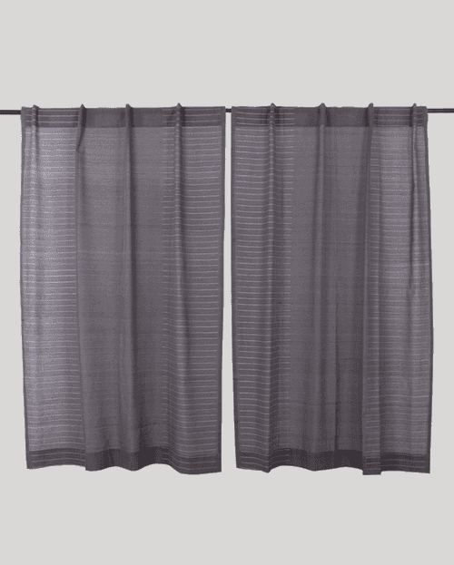 Turned Weft Plain Weave Cotton Handloom Curtain- Grey - Single Piece - 7.5X3 Feet