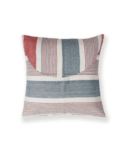 Ballakammi Cotton Handloom Cushion - White, Red & Blue - 16X16 inches - Single Piece