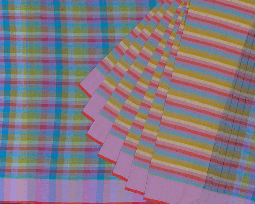 Indradhanassu Zari Plain Cotton Handloom Saree - Multicolour