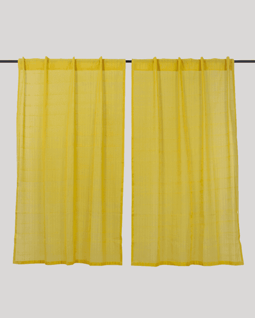 IR Rain Dobby Cotton Handloom Curtain - Yellow - Single Piece - 4X3 Feet